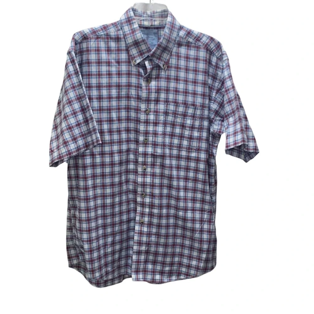 LLBean Mens‎ Traditional Fit Plaid Short Sleeve Button Down Shirt Size L Reg